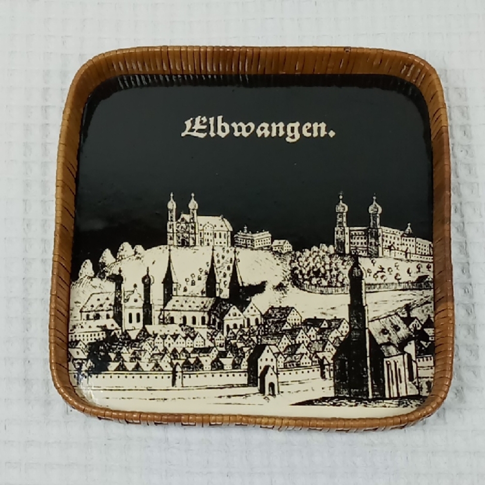 Vintage Decorative Laquared Wicker Tray Elbwangen Germany